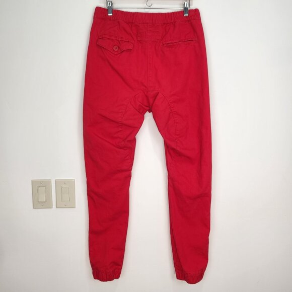 Akademiks Cotton Joggers Mens M Red Pull On Tapered Twill Articulated Knees - Picture 2 of 10